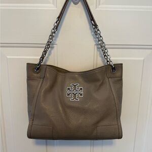 Tory Burch Gray Leather Shoulder Bag